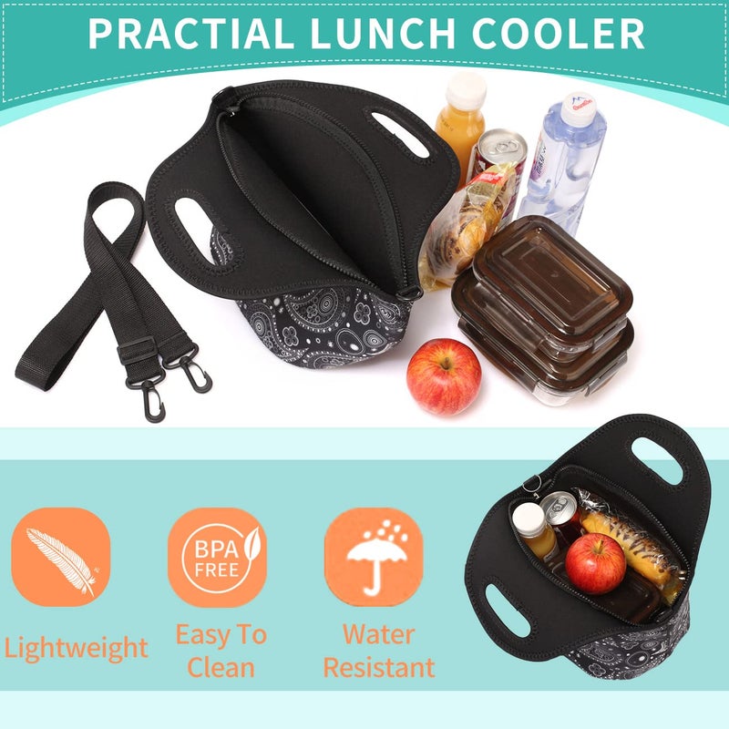 VASCHY Neoprene Insulated Lunch Tote Bag for Women Girls with Detachable Adjustable Shoulder Strap for Work in Paisley Clover Pattern - Image 5